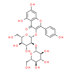 ChemSpider 2D Image | 5,7-Dihydroxy-2-(4-hydroxyphenyl)-4-oxo-4H-chromen-3-yl 2-O-beta-L-glucopyranosyl-beta-L-glucopyranoside | C27H30O16
