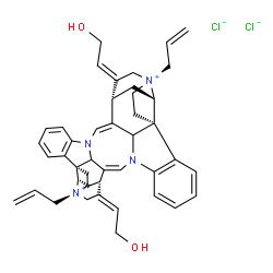 ChemSpider 2D Image | (1R,9Z,11S,13S,14S,17R,25Z,27S,28Z,30S,33S,37Z)-14,30-Diallyl-28,37-bis(2-hydroxyethylidene)-8,24-diaza-14,30-diazoniaundecacyclo[25.5.2.2~11,14~.1~1,8~.1~10,17~.0~2,7~.0~13,17~.0~18,23~.0~24,35~.0~26
,38~.0~30,33~]octatriaconta-2,4,6,9,18,20,22,25-octaene dichloride | C44H50Cl2N4O2