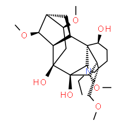 ChemSpider 2D Image | (1alpha,6beta,8alpha,11beta,13alpha,14alpha,16alpha,17R)-20-Ethyl-6,14,16-trimethoxy-4-(methoxymethyl)aconitane-1,7,8-triol | C25H41NO7