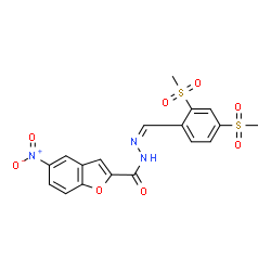 ChemSpider 2D Image | N'-{(Z)-[2,4-Bis(methylsulfonyl)phenyl]methylene}-5-nitro-1-benzofuran-2-carbohydrazide | C18H15N3O8S2