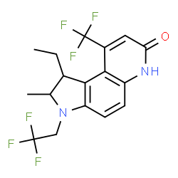 ChemSpider 2D Image | 1-Ethyl-2-methyl-3-(2,2,2-trifluoroethyl)-9-(trifluoromethyl)-1,2,3,6-tetrahydro-7H-pyrrolo[3,2-f]quinolin-7-one | C17H16F6N2O