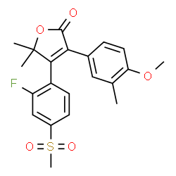 ChemSpider 2D Image | 4-[2-Fluoro-4-(methylsulfonyl)phenyl]-3-(4-methoxy-3-methylphenyl)-5,5-dimethyl-2(5H)-furanone | C21H21FO5S