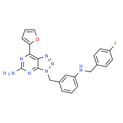 ChemSpider 2D Image | 3-{3-[(4-Fluorobenzyl)amino]benzyl}-7-(2-furyl)-3H-[1,2,3]triazolo[4,5-d]pyrimidin-5-amine | C22H18FN7O