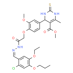 ChemSpider 2D Image | Methyl 4-(4-{2-[(2Z)-2-(2-chloro-5-ethoxy-4-propoxybenzylidene)hydrazino]-2-oxoethoxy}-3-methoxyphenyl)-6-methyl-2-thioxo-1,2,3,4-tetrahydro-5-pyrimidinecarboxylate | C28H33ClN4O7S