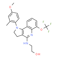 ChemSpider 2D Image | 2-{[1-(4-Methoxy-2-methylphenyl)-6-(trifluoromethoxy)-2,3-dihydro-1H-pyrrolo[3,2-c]quinolin-4-yl]amino}ethanol | C22H22F3N3O3