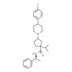 ChemSpider 2D Image | 3-[4-(4-Fluorophenyl)-1-piperidinyl]-1-isopropyl-N-[(1S)-1-phenylethyl]cyclopentanecarboxamide | C28H37FN2O