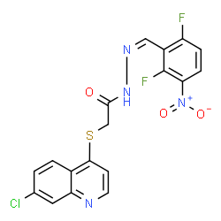 ChemSpider 2D Image | 2-[(7-Chloro-4-quinolinyl)sulfanyl]-N'-[(Z)-(2,6-difluoro-3-nitrophenyl)methylene]acetohydrazide | C18H11ClF2N4O3S