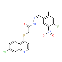 ChemSpider 2D Image | 2-[(7-Chloro-4-quinolinyl)sulfanyl]-N'-[(Z)-(2,4-difluoro-5-nitrophenyl)methylene]acetohydrazide | C18H11ClF2N4O3S