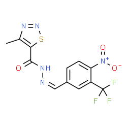 ChemSpider 2D Image | 4-Methyl-N'-{(Z)-[4-nitro-3-(trifluoromethyl)phenyl]methylene}-1,2,3-thiadiazole-5-carbohydrazide | C12H8F3N5O3S