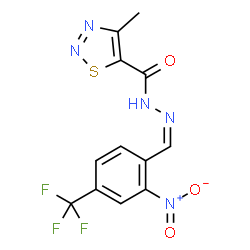ChemSpider 2D Image | 4-Methyl-N'-{(Z)-[2-nitro-4-(trifluoromethyl)phenyl]methylene}-1,2,3-thiadiazole-5-carbohydrazide | C12H8F3N5O3S