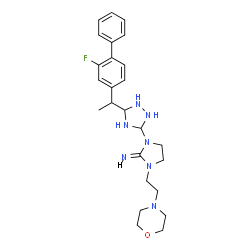 ChemSpider 2D Image | (2E)-1-{5-[1-(2-Fluoro-4-biphenylyl)ethyl]-1,2,4-triazolidin-3-yl}-3-[2-(4-morpholinyl)ethyl]-2-imidazolidinimine | C25H34FN7O