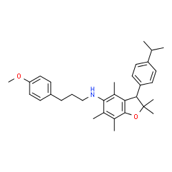 ChemSpider 2D Image | 3-(4-Isopropylphenyl)-N-[3-(4-methoxyphenyl)propyl]-2,2,4,6,7-pentamethyl-2,3-dihydro-1-benzofuran-5-amine | C32H41NO2