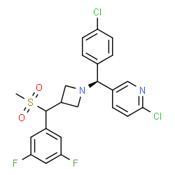 ChemSpider 2D Image | 2-Chloro-5-[(S)-(4-chlorophenyl){3-[(3,5-difluorophenyl)(methylsulfonyl)methyl]-1-azetidinyl}methyl]pyridine | C23H20Cl2F2N2O2S