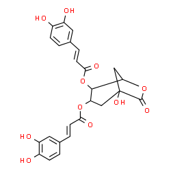 ChemSpider 2D Image | 1-Hydroxy-7-oxo-6-oxabicyclo[3.2.1]octane-3,4-diyl (2E,2'E)bis[3-(3,4-dihydroxyphenyl)acrylate] | C25H22O11