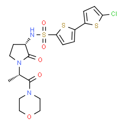 ChemSpider 2D Image | 5'-Chloro-N-{(3S)-1-[(2S)-1-(4-morpholinyl)-1-oxo-2-propanyl]-2-oxo-3-pyrrolidinyl}-2,2'-bithiophene-5-sulfonamide | C19H22ClN3O5S3