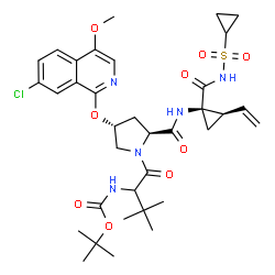 ChemSpider 2D Image | 3-Methyl-N-{[(2-methyl-2-propanyl)oxy]carbonyl}valyl-(4R)-4-[(7-chloro-4-methoxy-1-isoquinolinyl)oxy]-N-{(1R,2R)-1-[(cyclopropylsulfonyl)carbamoyl]-2-vinylcyclopropyl}-L-prolinamide | C35H46ClN5O9S