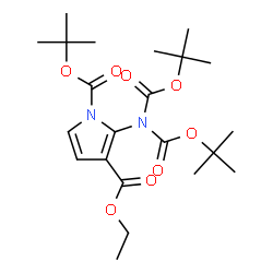 ChemSpider 2D Image | 3-Ethyl 1-(2-methyl-2-propanyl) 2-(bis{[(2-methyl-2-propanyl)oxy]carbonyl}amino)-1H-pyrrole-1,3-dicarboxylate | C22H34N2O8