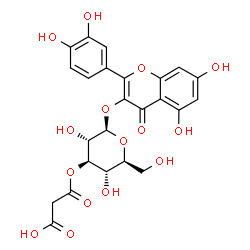 ChemSpider 2D Image | 2-(3,4-Dihydroxyphenyl)-5,7-dihydroxy-4-oxo-4H-chromen-3-yl 3-O-(carboxyacetyl)-beta-L-glucopyranoside | C24H22O15