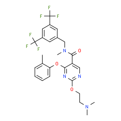 ChemSpider 2D Image | N-[3,5-Bis(trifluoromethyl)benzyl]-2-[2-(dimethylamino)ethoxy]-N-methyl-4-(2-methylphenoxy)-5-pyrimidinecarboxamide | C26H26F6N4O3