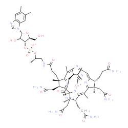 ChemSpider 2D Image | cyano-[(1S,2R,3R,4Z,7R,8R,9Z,13R,14E,17S,18S,19S)-2,7,18-tris(2-amino-2-oxo-ethyl)-3,8,13-tris(3-amino-3-oxo-propyl)-17-[3-[[(2S)-2-[[(2S,3R,4S,5R)-5-(5,6-dimethylbenzimidazol-1-yl)-4-hydroxy-2-(hydroxymethyl)tetrahydrofuran-3-yl]oxy-oxido-phosphoryl]oxypropyl]amino]-3-oxo-propyl]-1,2,5,7,12,12,15,17-octamethyl-8,13,18,19-tetrahydro-3H-corrin-21-yl]cobalt(1+) | C63H88CoN14O14P