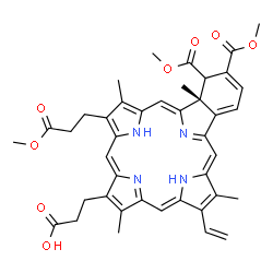 ChemSpider 2D Image | 3-[(1Z,7Z,12Z,16Z,24R)-22,23-Bis(methoxycarbonyl)-5-(3-methoxy-3-oxopropyl)-4,10,15,24-tetramethyl-14-vinyl-25,26,27,28-tetraazahexacyclo[16.6.1.1~3,6~.1~8,11~.1~13,16~.0~19,24~]octacosa-1,3,5,7,9,11(
27),12,14,16,18(25),19,21-dodecaen-9-yl]propanoic acid | C41H42N4O8