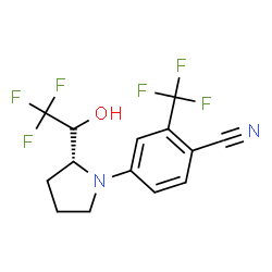 ChemSpider 2D Image | 4-{(2R)-2-[(1S)-2,2,2-Trifluoro-1-hydroxyethyl]-1-pyrrolidinyl}-2-(trifluoromethyl)benzonitrile | C14H12F6N2O