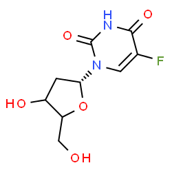 ChemSpider 2D Image | 1-[(1R)-2-Deoxypentofuranosyl]-5-fluoro-2,4(1H,3H)-pyrimidinedione | C9H11FN2O5