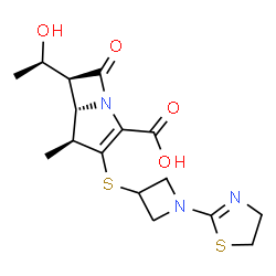 ChemSpider 2D Image | (4S,5S,6S)-3-{[1-(4,5-Dihydro-1,3-thiazol-2-yl)-3-azetidinyl]sulfanyl}-6-[(1R)-1-hydroxyethyl]-4-methyl-7-oxo-1-azabicyclo[3.2.0]hept-2-ene-2-carboxylic acid | C16H21N3O4S2