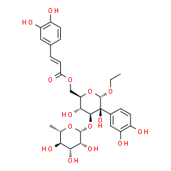 ChemSpider 2D Image | Ethyl 3-O-(6-deoxy-beta-L-mannopyranosyl)-2-C-(3,4-dihydroxyphenyl)-6-O-[(2E)-3-(3,4-dihydroxyphenyl)-2-propenoyl]-alpha-D-mannopyranoside | C29H36O15