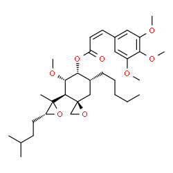 ChemSpider 2D Image | (3R,4S,5S,6R,7R)-5-Methoxy-4-[(3R)-2-methyl-3-(3-methylbutyl)-2-oxiranyl]-7-pentyl-1-oxaspiro[2.5]oct-6-yl (2Z)-3-(3,4,5-trimethoxyphenyl)acrylate | C33H50O8