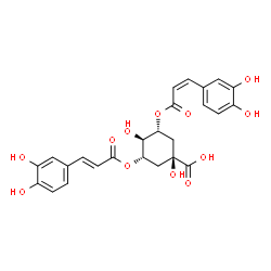 ChemSpider 2D Image | (3S,5R)-3-{[(2E)-3-(3,4-Dihydroxyphenyl)-2-propenoyl]oxy}-5-{[(2Z)-3-(3,4-dihydroxyphenyl)-2-propenoyl]oxy}-1,4-dihydroxycyclohexanecarboxylic acid | C25H24O12