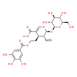ChemSpider 2D Image | Methyl (2S,3R,4R)-2-(beta-D-glucopyranosyloxy)-4-{2-[(3,4,5-trihydroxybenzoyl)oxy]ethyl}-3-vinyl-3,4-dihydro-2H-pyran-5-carboxylate | C24H30O14