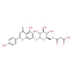 ChemSpider 2D Image | 5-Hydroxy-2-(4-hydroxyphenyl)-4-oxo-4H-chromen-7-yl 6-O-(carboxyacetyl)-D-glucopyranoside | C24H22O13