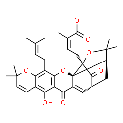 ChemSpider 2D Image | (2Z)-4-[(1R,2S,17R,19R)-12-Hydroxy-8,8,21,21-tetramethyl-5-(3-methyl-2-buten-1-yl)-14,18-dioxo-3,7,20-trioxahexacyclo[15.4.1.0~2,15~.0~2,19~.0~4,13~.0~6,11~]docosa-4(13),5,9,11,15-pentaen-19-yl]-2-met
hyl-2-butenoic acid | C33H36O8