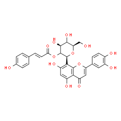 ChemSpider 2D Image | (1S)-1,5-Anhydro-1-[2-(3,4-dihydroxyphenyl)-5,7-dihydroxy-4-oxo-4H-chromen-8-yl]-2-O-[(2E)-3-(4-hydroxyphenyl)-2-propenoyl]-D-threo-hexitol | C30H26O13