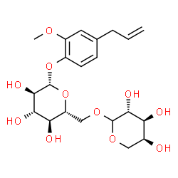ChemSpider 2D Image | 4-Allyl-2-methoxyphenyl 6-O-L-arabinopyranosyl-beta-D-glucopyranoside | C21H30O11