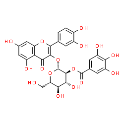 ChemSpider 2D Image | 2-(3,4-Dihydroxyphenyl)-5,7-dihydroxy-4-oxo-4H-chromen-3-yl 2-O-(3,4,5-trihydroxybenzoyl)-beta-L-glucopyranoside | C28H24O16