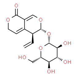 ChemSpider 2D Image | (5S,6R)-1-Oxo-5-vinyl-5,6-dihydro-1H,3H-pyrano[3,4-c]pyran-6-yl beta-L-glucopyranoside | C16H20O9