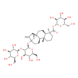 ChemSpider 2D Image | 1-O-[(8alpha)-13-{[2-O-(beta-L-Glucopyranosyl)-beta-L-glucopyranosyl]oxy}-19-oxokaur-16-en-19-yl]-beta-L-glucopyranose | C38H60O18