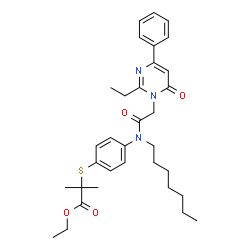 ChemSpider 2D Image | Ethyl 2-[(4-{[(2-ethyl-6-oxo-4-phenyl-1(6H)-pyrimidinyl)acetyl](heptyl)amino}phenyl)sulfanyl]-2-methylpropanoate | C33H43N3O4S