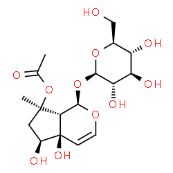 ChemSpider 2D Image | (1R,4aR,5S,7R,7aR)-1-(beta-L-Glucopyranosyloxy)-4a,5-dihydroxy-7-methyl-1,4a,5,6,7,7a-hexahydrocyclopenta[c]pyran-7-yl acetate | C17H26O11