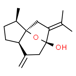 ChemSpider 2D Image | (1R,2R,5R,8S)-9-Isopropylidene-2-methyl-6-methylene-11-oxatricyclo[6.2.1.0~1,5~]undecan-8-ol | C15H22O2