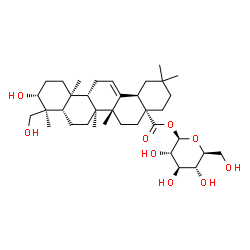 ChemSpider 2D Image | 1-O-[(3alpha,5beta,8alpha,9beta,10alpha,14beta,17alpha,18alpha)-3,24-Dihydroxy-28-oxoolean-12-en-28-yl]-beta-L-glucopyranose | C36H58O9