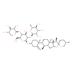 ChemSpider 2D Image | (3alpha,8alpha,9beta,10alpha,13alpha,14beta,16beta,17beta,20R,22S,25S)-17-Hydroxyspirost-5-en-3-yl 6-deoxy-alpha-D-mannopyranosyl-(1->2)-[beta-L-xylopyranosyl-(1->4)]-beta-L-glucopyranoside | C44H70O17