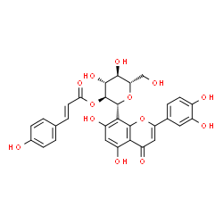 ChemSpider 2D Image | (1R)-1,5-Anhydro-1-[2-(3,4-dihydroxyphenyl)-5,7-dihydroxy-4-oxo-4H-chromen-8-yl]-2-O-[(2E)-3-(4-hydroxyphenyl)-2-propenoyl]-L-glucitol | C30H26O13