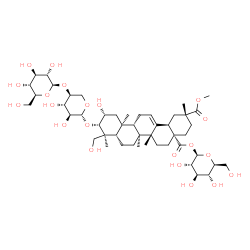 ChemSpider 2D Image | 1-O-[(2alpha,3alpha,5beta,8alpha,9beta,10alpha,14beta,17alpha,18alpha)-3-{[4-O-(beta-L-Glucopyranosyl)-beta-L-xylopyranosyl]oxy}-2,24-dihydroxy-29-methoxy-28,29-dioxoolean-12-en-28-yl]-beta-L-glucopyr
anose | C48H76O21