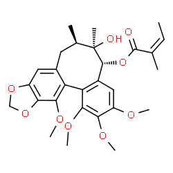 ChemSpider 2D Image | (5R,6R,7R)-6-Hydroxy-1,2,3,13-tetramethoxy-6,7-dimethyl-5,6,7,8-tetrahydrobenzo[3',4']cycloocta[1',2':4,5]benzo[1,2-d][1,3]dioxol-5-yl (2Z)-2-methyl-2-butenoate | C28H34O9