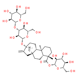 ChemSpider 2D Image | 1-O-(13-{[3-O-(beta-L-Glucopyranosyl)-beta-L-glucopyranosyl]oxy}-18-oxokaur-16-en-18-yl)-beta-L-glucopyranose | C38H60O18