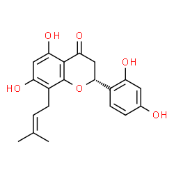 ChemSpider 2D Image | (2R)-2-(2,4-Dihydroxyphenyl)-5,7-dihydroxy-8-(3-methyl-2-buten-1-yl)-2,3-dihydro-4H-chromen-4-one | C20H20O6