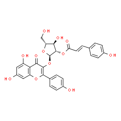 ChemSpider 2D Image | 5,7-Dihydroxy-2-(4-hydroxyphenyl)-4-oxo-4H-chromen-3-yl 2-O-[(2E)-3-(4-hydroxyphenyl)-2-propenoyl]-alpha-D-arabinofuranoside | C29H24O12